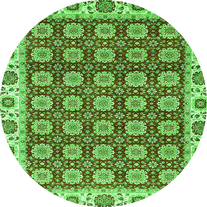 Round Machine Washable Oriental Green Traditional Area Rugs, wshabs2783grn