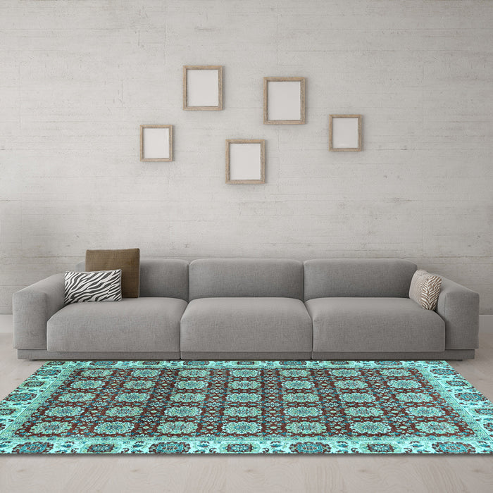 Machine Washable Oriental Light Blue Traditional Rug in a Living Room, wshabs2783lblu