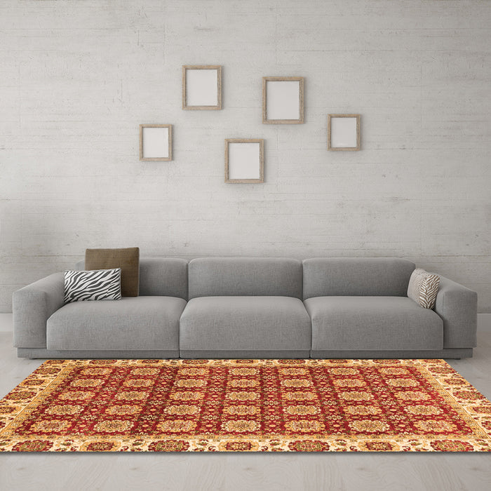 Machine Washable Oriental Orange Traditional Area Rugs in a Living Room, wshabs2783org