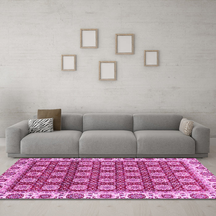 Machine Washable Oriental Pink Traditional Rug in a Living Room, wshabs2783pnk