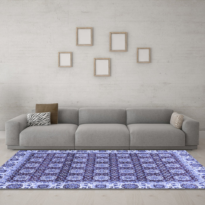 Machine Washable Oriental Blue Traditional Rug in a Living Room, wshabs2783blu