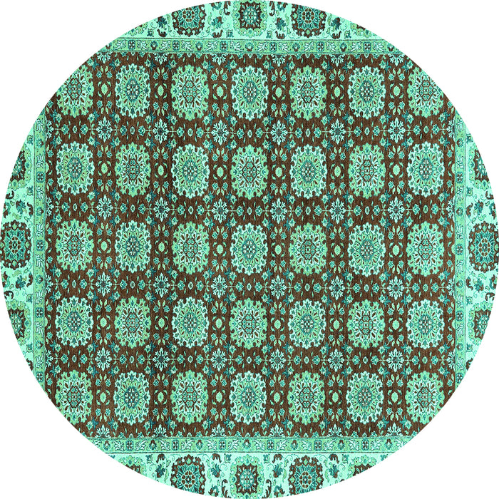 Round Machine Washable Oriental Turquoise Traditional Area Rugs, wshabs2783turq