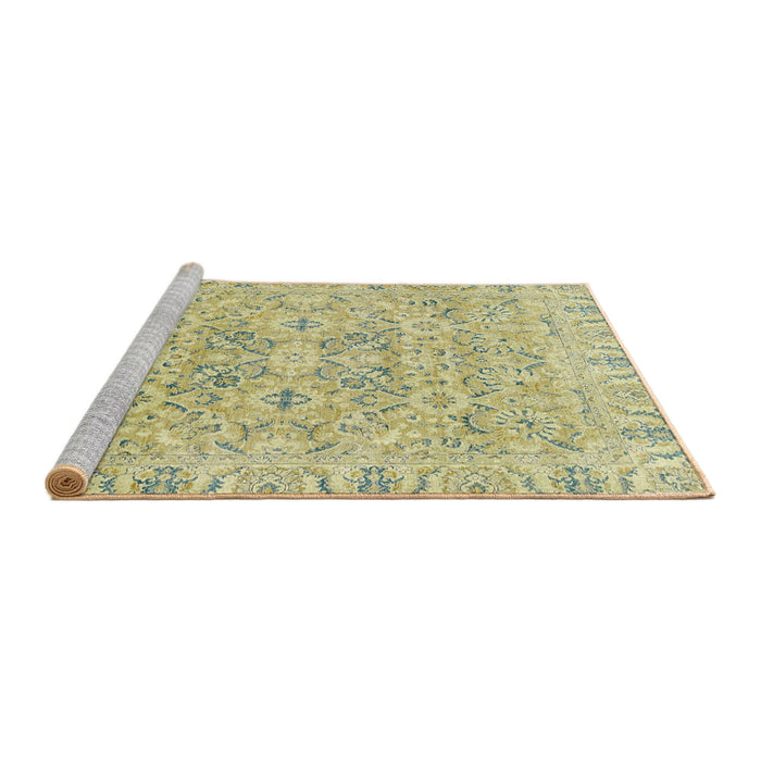 Sideview of Machine Washable Abstract Brass Green Rug, wshabs2784