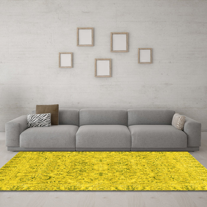 Machine Washable Oriental Yellow Traditional Rug in a Living Room, wshabs2784yw