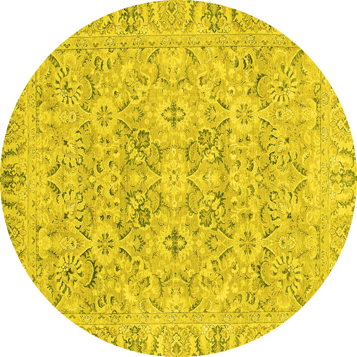 Round Machine Washable Oriental Yellow Traditional Rug, wshabs2784yw