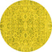 Round Machine Washable Oriental Yellow Traditional Rug, wshabs2784yw