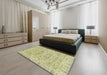 Abstract Copper Green Oriental Rug in a Bedroom, abs2784