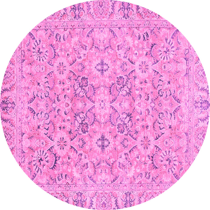 Round Machine Washable Oriental Pink Traditional Rug, wshabs2784pnk