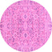 Round Machine Washable Oriental Pink Traditional Rug, wshabs2784pnk