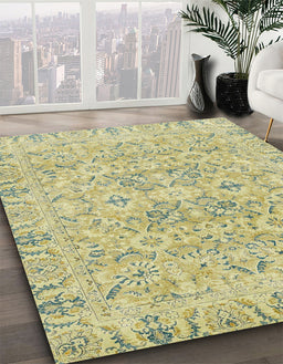 Abstract Copper Green Oriental Rug in Family Room, abs2784