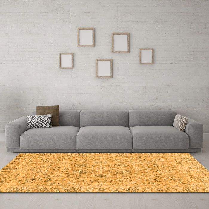 Machine Washable Oriental Orange Traditional Area Rugs in a Living Room, wshabs2784org