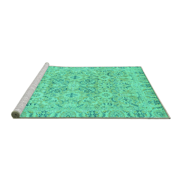 Sideview of Machine Washable Oriental Turquoise Traditional Area Rugs, wshabs2784turq