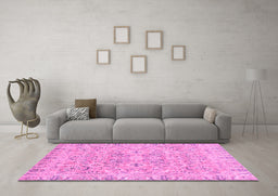 Machine Washable Oriental Pink Traditional Rug in a Living Room, wshabs2784pnk