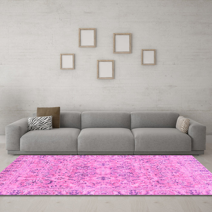 Machine Washable Oriental Pink Traditional Rug in a Living Room, wshabs2784pnk