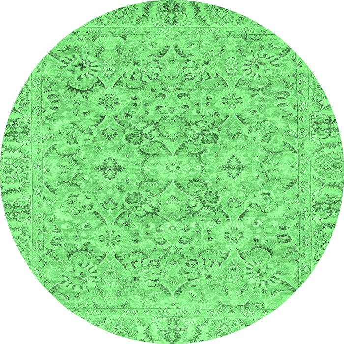 Round Machine Washable Oriental Emerald Green Traditional Area Rugs, wshabs2784emgrn