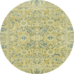 Round Machine Washable Abstract Brass Green Rug, wshabs2784