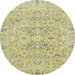 Round Abstract Copper Green Oriental Rug, abs2784