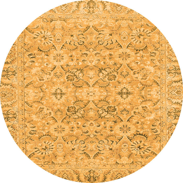 Round Machine Washable Oriental Orange Traditional Area Rugs, wshabs2784org