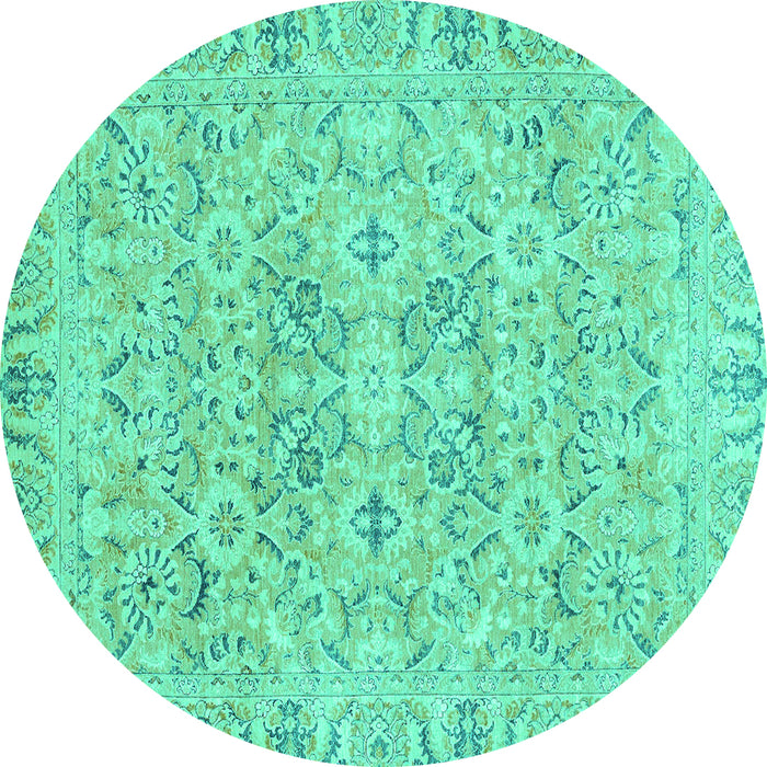Round Oriental Turquoise Traditional Rug, abs2784turq