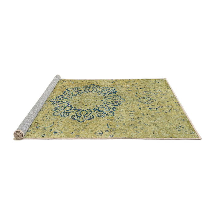 Sideview of Machine Washable Abstract Brass Green Rug, wshabs2785