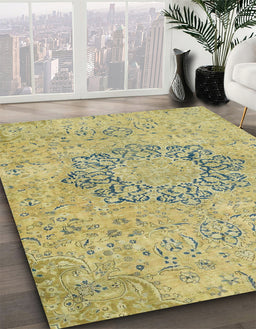 Machine Washable Abstract Brass Green Rug in a Family Room, wshabs2785