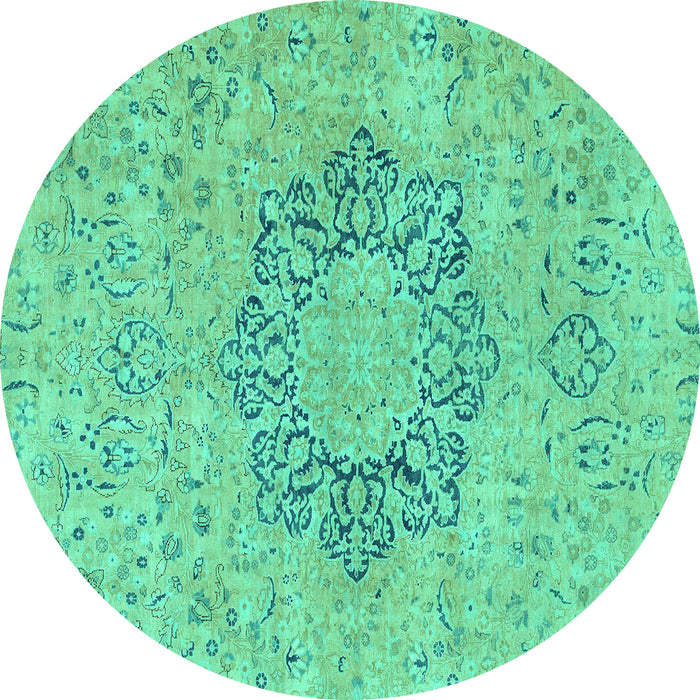 Round Machine Washable Abstract Turquoise Modern Area Rugs, wshabs2785turq