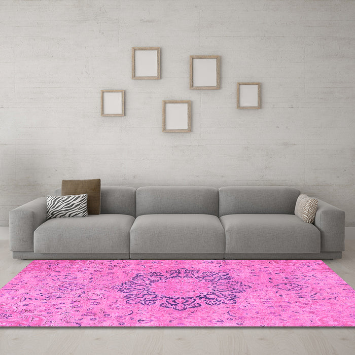 Machine Washable Abstract Pink Modern Rug in a Living Room, wshabs2785pnk