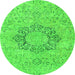 Round Machine Washable Abstract Green Modern Area Rugs, wshabs2785grn