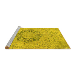 Sideview of Machine Washable Abstract Yellow Modern Rug, wshabs2785yw