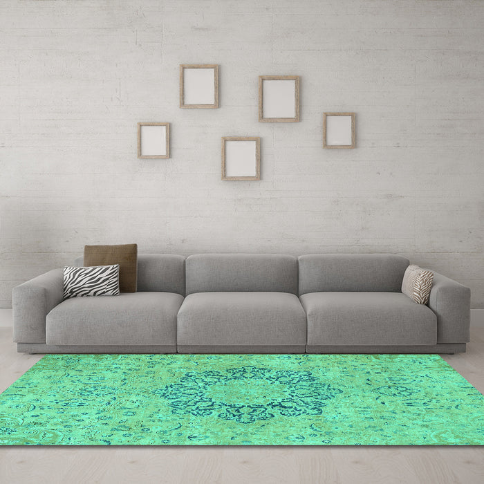 Machine Washable Abstract Turquoise Modern Area Rugs in a Living Room,, wshabs2785turq
