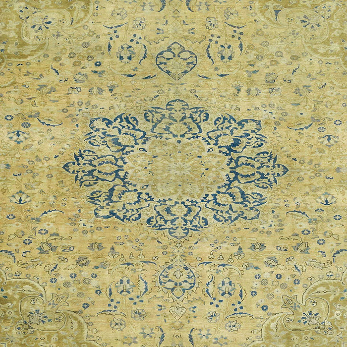 Square Machine Washable Abstract Brass Green Rug, wshabs2785