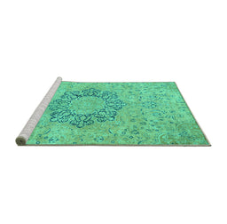 Sideview of Machine Washable Abstract Turquoise Modern Area Rugs, wshabs2785turq