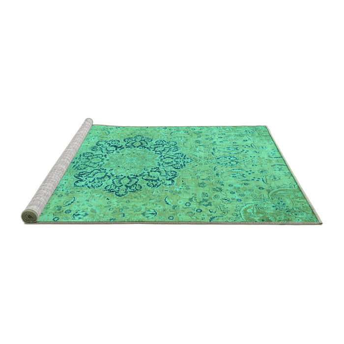 Sideview of Machine Washable Abstract Turquoise Modern Area Rugs, wshabs2785turq