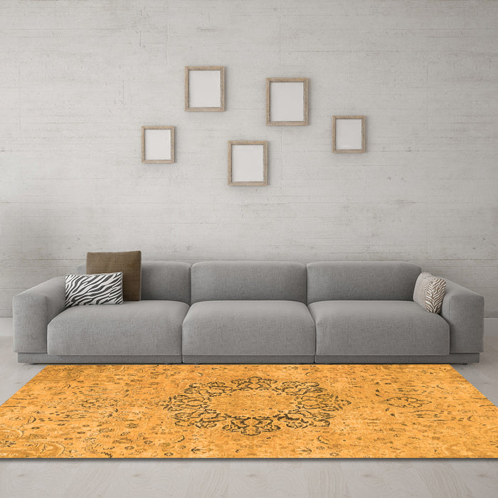 Machine Washable Abstract Orange Modern Area Rugs in a Living Room, wshabs2785org
