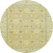 Round Machine Washable Abstract Brown Gold Rug, wshabs2786