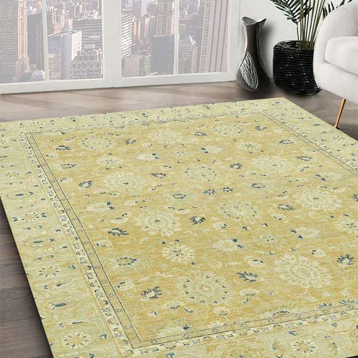 Abstract Brown Gold Modern Rug in Family Room, abs2786