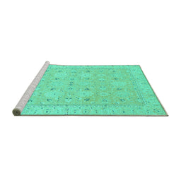 Sideview of Machine Washable Abstract Turquoise Modern Area Rugs, wshabs2786turq