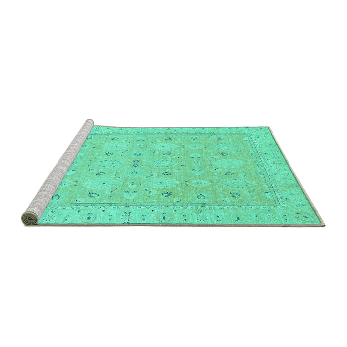 Sideview of Machine Washable Abstract Turquoise Modern Area Rugs, wshabs2786turq
