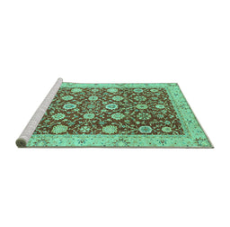 Sideview of Machine Washable Oriental Turquoise Traditional Area Rugs, wshabs2787turq