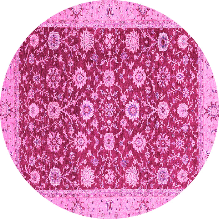 Round Machine Washable Oriental Pink Traditional Rug, wshabs2787pnk