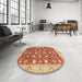 Round Machine Washable Abstract Red Rug in a Office, wshabs2787