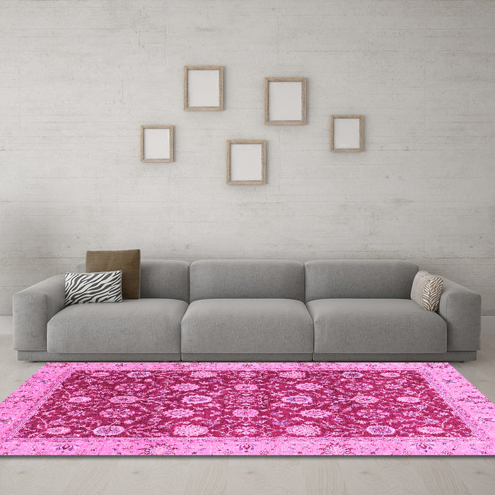 Machine Washable Oriental Pink Traditional Rug in a Living Room, wshabs2787pnk