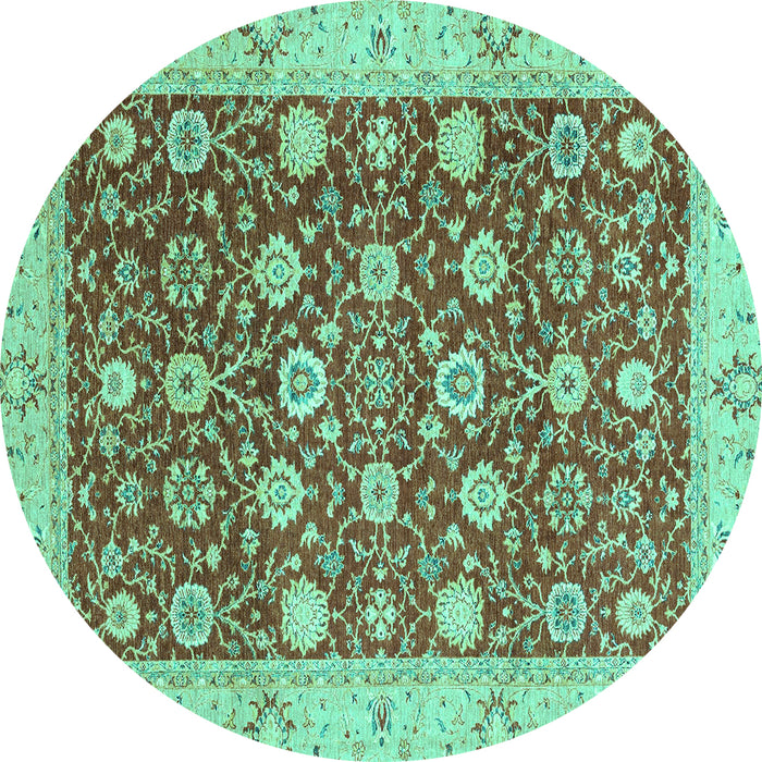 Round Machine Washable Oriental Turquoise Traditional Area Rugs, wshabs2787turq