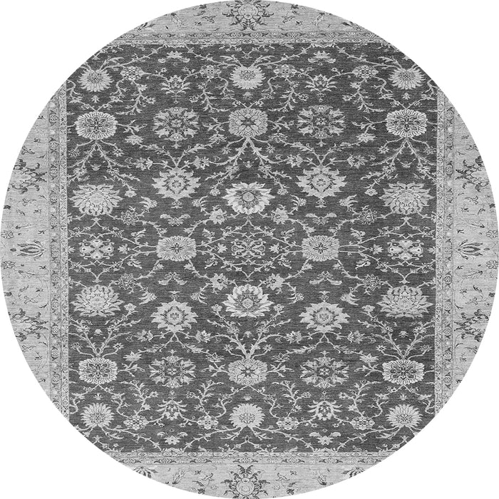 Round Machine Washable Oriental Gray Traditional Rug, wshabs2787gry