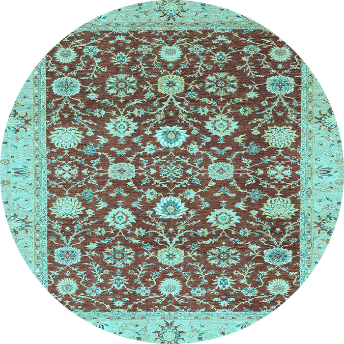 Round Oriental Light Blue Traditional Rug, abs2787lblu