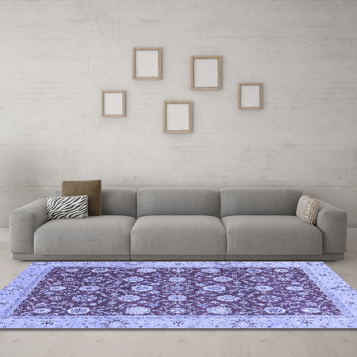 Machine Washable Oriental Blue Traditional Rug in a Living Room, wshabs2787blu