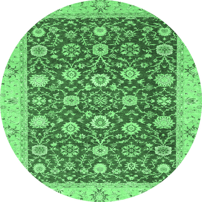 Round Machine Washable Oriental Emerald Green Traditional Area Rugs, wshabs2787emgrn