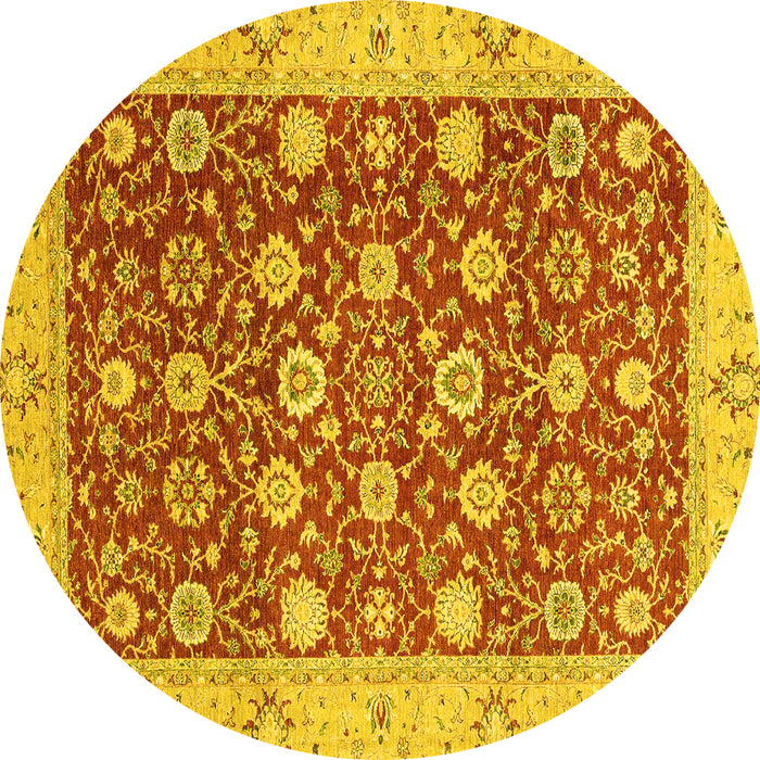 Round Machine Washable Oriental Yellow Traditional Rug, wshabs2787yw