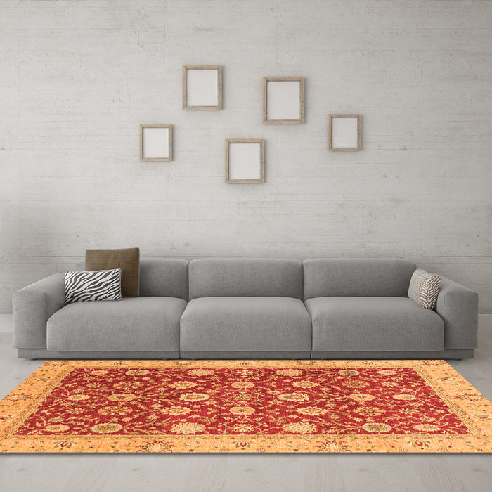 Machine Washable Oriental Orange Traditional Area Rugs in a Living Room, wshabs2787org