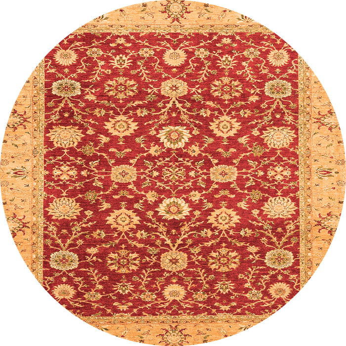 Round Machine Washable Oriental Orange Traditional Area Rugs, wshabs2787org